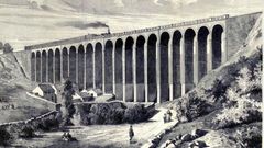 REPRODUCCION DE LA REVISTA LA ILUSTRACI�N ESPA�OLA Y AMERICANA SOBRE EL VIADUCTO DEL TREN DE A CHANCA, EN LUGO, EN 1875