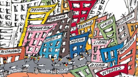 Un fragmento del cartel anunciador del 37 Concurso de Escaparates de Gij�n, obra de Javier Gallinota