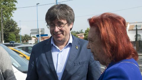 El expresidente de la Generalitat, Carles Puigdemont, en el congreso de Junts celebrado en Argels-sur-Mer, Francia