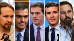 Pablo Iglesias, Pedro Snchez, Albert Rivera, Pablo Casado y Santiago Abascal