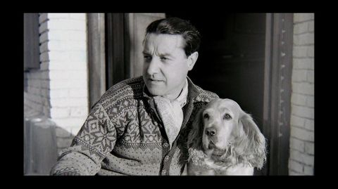 Jos� Su�rez co seu can �Mambrino� en Punta del Este, Chile (detalle)