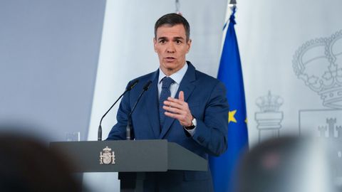 El presidente del Gobierno, Pedro S&aacute;nchez, durante una rueda de prensa posterior al Consejo de Ministros extraordinario del viernes. 