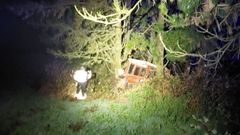 El tractor, entre la arboleda, tras el accidente en el que muri� un vecino de Abad�n de 56 a�os.