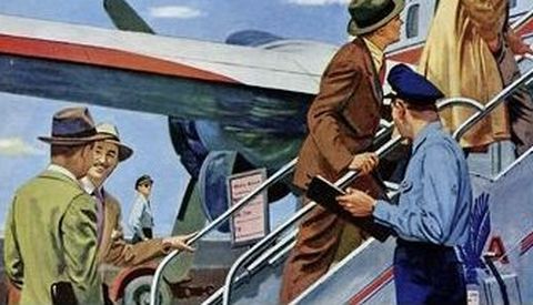 Una imagen publicitaria de una compañía aérea a principios de los sesenta, cuando volar era sinónimo de glamur.