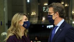 La ministra Yolanda D�az y el presidente de la Xunta, Alberto N��ez Feijoo, en Madrid
