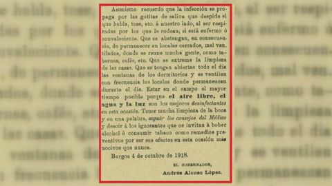 Prrafo en el que se detallan las medidas que propone el gobernador provincial de Burgos para mejorar la situacin frente a la pandemia. Como actualmente con el coronavirus, el confinamiento y el distancia social eran los principales