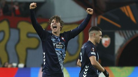 Fer L�pez, celebrando el gol anotado en su debut con el Celta en Europa League, ante el Estrella Roja.