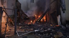 Imagen de la ofensiva rusa�contra Kiev, la noche del s�bado al domingo.