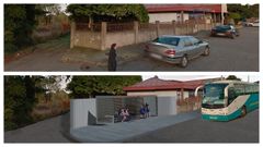 Arriba, el estado actual de una parada de autob�s en Vilalba. Abajo, c�mo quedar�a con el nuevo proyecto