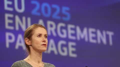 La jefa de la diplomacia europea, Kaja Kallas, durante la presentacin del informe