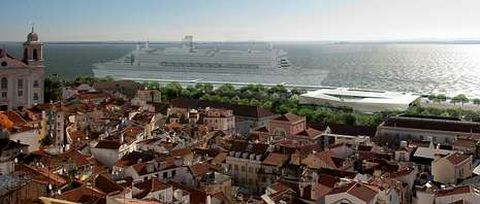 Recreación -vista desde la Alfama- de la nueva infraestructura proyectada por el arquitecto João Luís Carrilho en la zona de Santa Apolónia.