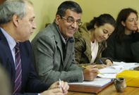 Los alcaldes de Monforte (izquierda) y Sober, durante el acto de conciliaci�n. 