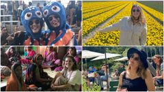 Eva con su amiga Bety en Barcelona (disfrazadas de pulpos), en los Pa�ses Bajos, en uno de sus voluntariados en la India, con la oeneg� Semilla para el Cambio, y en una terraza de �msterdam. 