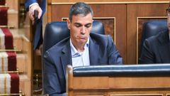 Pedro S�nchez sentado en su esca�o del Congreso de los Diputados.