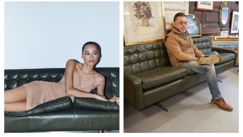 Este sillón verde de escay fue otra de las piezas alquiladas por El Anticuario para la sesión de Zara Woman