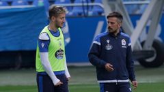 Rub�n de la Barrera, en un entrenamiento junto a Borja Gal�n