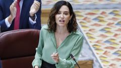 Ayuso, durante el pleno de la Asamblea de Madrid de este jueves.