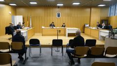 Los dos investigados en el suceso (de espaldas) asistieron en esta primera jornada al testimonio de los agentes de la Guardia Civil y de la mujer e hija del fallecido 
