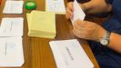 Papeletas de la primera vuelta de las primarias en Oviedo