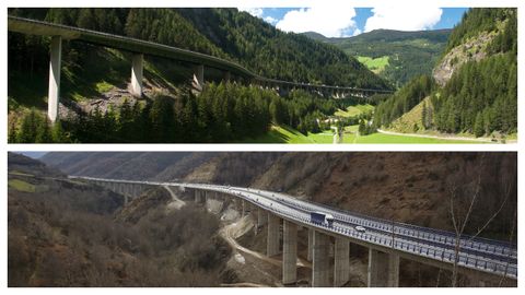 Arriba, el puente de Lueg, en el Tirol austraco. Abajo, el de O Castro, en la A-6, cuya reconstruccin termin hace un mes