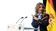 La vicepresidenta segunda y ministra de Trabajo y Econom�a Social, Yolanda D�az, durante una rueda de prensa en el Ministerio de Trabajo.