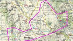 Emplazamiento del proyectado parque e�lico Ferroedo, entre los municipios de B�veda y O Savi�ao, en un plano incluido en la memoria que expone la Conseller�a de Medio Ambiente e Cambio Clim�tico