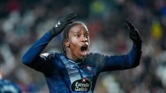El futbolista del Celta Ilaix Moriba, celebrando un gol del equipo esta temporada.