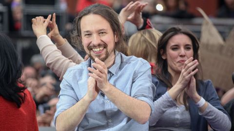 Pablo Iglesias e Irene Montero, durante un acto de precampaa electoral en marzo del 2019