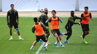 Jugadors del Celta, en el entrenamiento del pasado s�bado.