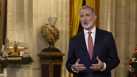 El rey Felipe VI durante su tradicional mensaje de Nochebuena, pronunciado en el Palacio Real.
