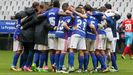 Real Oviedo Carlos Tartiere Lugo Horizontal.Los futbolistas azules celebran la victoria frente al Lugo