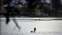 Un mariscador, faenando en la r�a de O Burgo