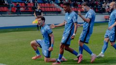 Nacho Castillo celebrando el gol que anot� de penalti ante el Lugo en O Couto
