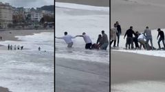 Una cadena humana rescata a una mujer arrastrada por las olas en Riazor