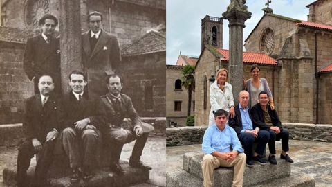 Luis Alberto de Cuenca, en el centro de la imagen de la derecha, emul� a su admirado Federico Garc�a Lorca en la fotograf�a tomada en 1932 en el atrio de Santa Mar�a de Betanzos.