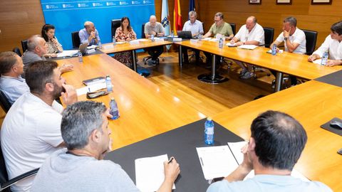 Marta Villaverde, conselleira de Mar (al fondo, en el centro), presidi� el 28 de mayo del 2026 la reuni�n de la Comisi�n do Mexill�n en Santiago.