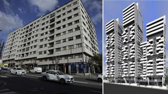 A la izquierda vemos la construccin final en la ronda de Nelle, delante del parque de Santa Margarita. A la derecha, el proyecto original que no se lleg a ejecutar. La torre ms alta tendra una altura similar a la Costa Rica 