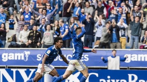 Gol Tejera Barcenas Real Oviedo Lugo Carlos Tartiere.Sergio Tejera celebra su gol frente al Lugo