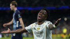 Vinicius protesta una acci�n durante el partido del Real Madrid ante el Celta.