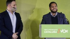 El lder de Vox, Santiago Abascal, y el candidato en Catalua, Ignacio Garriga, en un acto en Barcelona