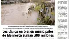 Una p�gina de La Voz publicada el 28 de diciembre de 2000 inform� sobre el balance de los da�os causados por las crecidas del Cabe en Monforte