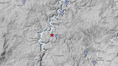 Mapa s�mico del IGN donde se ve el lugar en el que tuvo lugar el temblor (marcado con una estrella) y los sitios en los que se sinti� (en azul y blanco)
