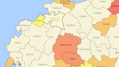 En amarillo, concellos con entre 30 y 60 das de perodo medio de pago, y en naranja, entidades locales con ms de 60 das