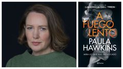 Retrato de la escritora Paula Hawkins. A la derecha, portada de su nueva novela.