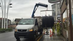 Obras de instalaci�n de fibra �ptica en el casco urbano de Monforte