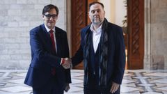 El presidente de la Generalitat de Catalu�a, Salvador Illa, y el l�der de Esquerra Republicana, Oriol Junqueras, en su reuni�n del pasado viernes.