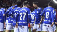 Gol Javi Hernandez Numancia Real Oviedo Los Pajaritos.Los futbolistas del Real Oviedo celebran el gol de Javi Hern�ndez