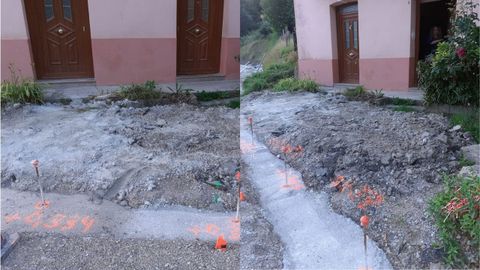 Dos im�genes de la obra del tramo de la AS-254, a su paso por Orl�, en Caso.