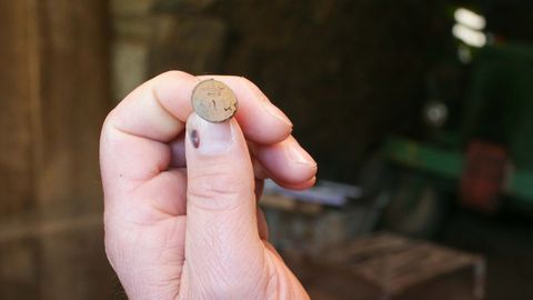 Entre las reliquias perdidas por la herrera apareci un botn con el smbolo de la corona y letras de las milicias que pudo haber sido de un soldado francs