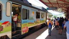 Un tren tur�stico de la Ruta do Vi�o de Valdeorras en la estaci�n de A R�a